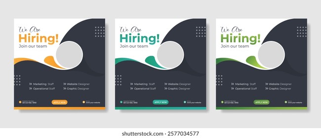 We are hiring job vacancy social media post banner design template with red color. We are hiring job vacancy square web banner design, Job positions for job vacancy design.