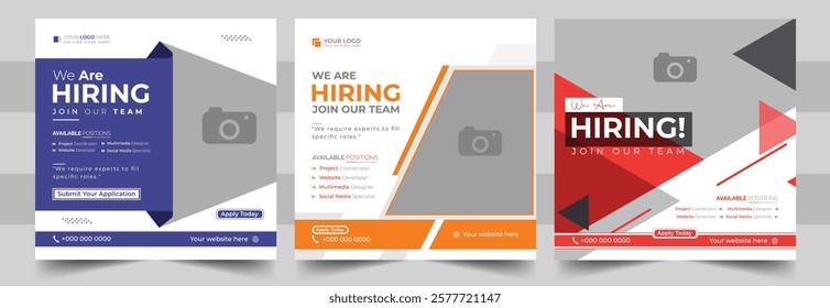 We Are Hiring Job Vacancy Social Media Post Banner Design Template. Stunning Square Web Banner for Recruitment Campaigns.