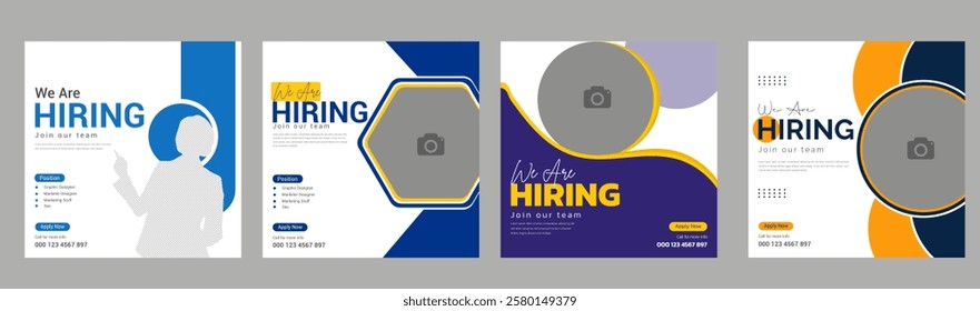 We are hiring job vacancy social media post banner design template with red color. We are hiring job vacancy square web banner design. Employee vacancy announcement. Illustration isolated 
