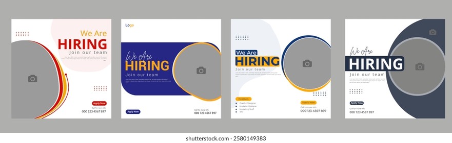 We are hiring job vacancy social media post banner design template with red color. We are hiring job vacancy square web banner design. Employee vacancy announcement. Illustration isolated 