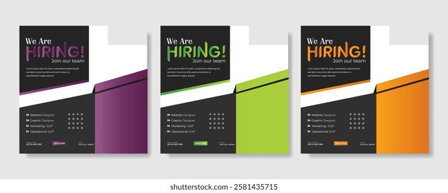 We are hiring job vacancy social media post banner design template with red color. We are hiring job vacancy square web banner design, Job positions for job vacancy design.