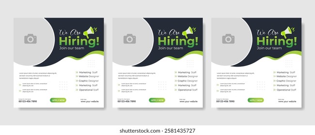 We are hiring job vacancy social media post banner design template with red color. We are hiring job vacancy square web banner design, Job positions for job vacancy design.