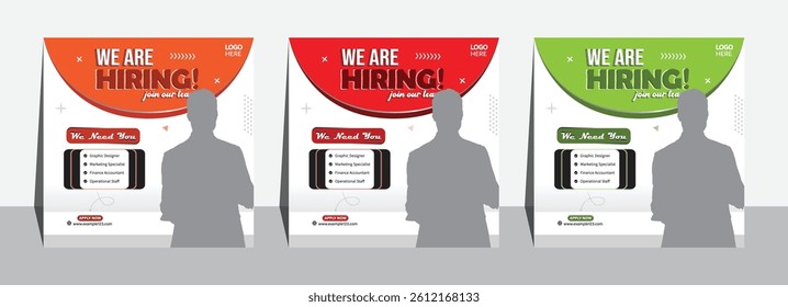 We are hiring job vacancy social media post banner design template. We are hiring job vacancy square web banner design. Set of Hiring banner.