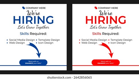 We are hiring job vacancy Social Media Post Or Instagram Promotional Social Media Square Banner And Square Flyer Template Design