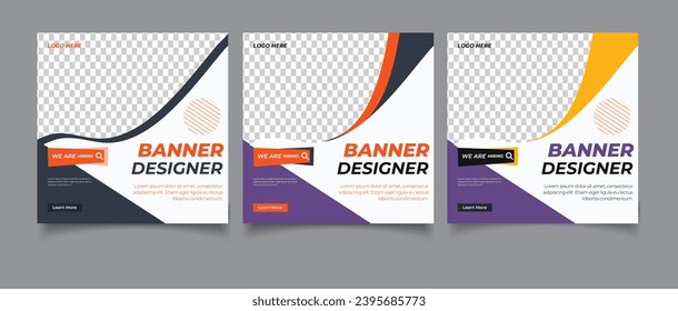 We are hiring job vacancy square social media post banner template	