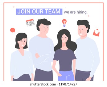 We are hiring! Join our team. Human resource. Illustration for recruiters, agencies, social networks and websites.