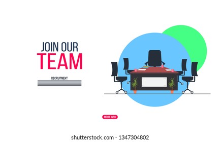 We are hiring, Join our team. Hiring and recruitment concept illustration and design. Casual business team working in office. Vector illustration. - Vector
