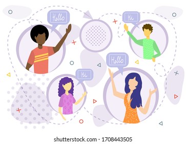 We are hiring or join our team trendy concept with happy colleagues, young specialists or coworkers  vector illustration. Business partnership or startup team bonded relationships.