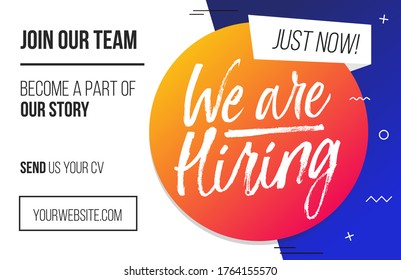 We Are Hiring, Join Our Team Trendy Job Vacancy Banner, Poster Or Flyer With Yellow, White And Black Colors. Minimalistic Recruitment Creative Ad. Vector Illustration