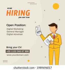 We Are Hiring Join Our Team Poster Design With Man Carrying CV.