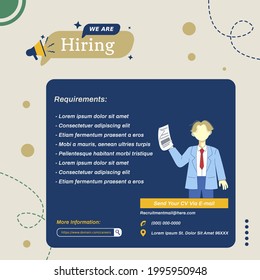 We Are Hiring Join Our Team Poster Design With Man Carrying CV Vector Illustration Character 
