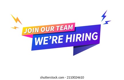 We Are Hiring, Join Our Team Lettering With Abstract Frame On White Background. Inscription Can Be Used For Announcements, Leaflets, Posters, Banners.