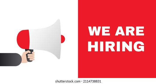 We are hiring, join our team . Loudspeaker in hand illustration