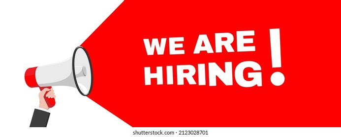 We are hiring, join our team . Loudspeaker in hand illustration