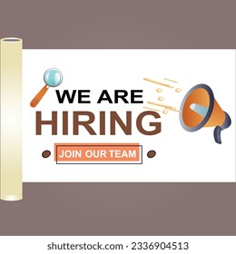 we are hiring join our team announcement banner for facebook post, vacant sign on empty office chair. We're Hiring with empty office ready to be occupied by employee. Business recruiting concept.
