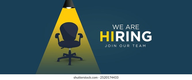 We are hiring. Join our team announcement. Hiring recruitment concept light on a office chair.