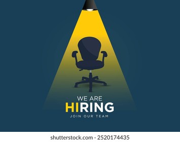 We are hiring. Join our team announcement. Hiring recruitment concept light on a office chair.