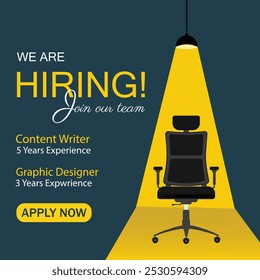 We Are Hiring, join our team announcement banner design. Creative open hiring poster. Hiring Recruitment open vacancy design. Hiring social media post, poster and creative ads design.