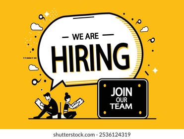 We Are Hiring! Join Our Team - Vibrant Job Vacancy Vector Illustration on Yellow Background for Flyers, Posters, and Social Media Advertising