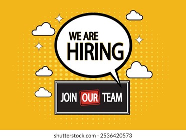  We Are Hiring! Join Our Team - Vibrant Job Vacancy Vector Illustration on Yellow Background for Flyers, Posters, and Social Media Advertising