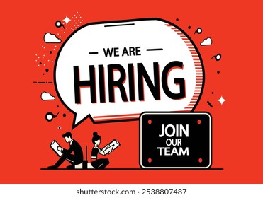 We Are Hiring! Join Our Team - Job Vacancy Vector Illustration with Bubble Sign on vibrant Background for Posters, Social Media, and Marketing