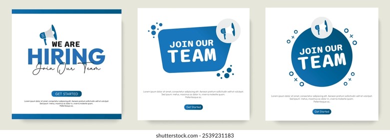 We are hiring and join our team banner design. set of Hiring employee social media post vector template.