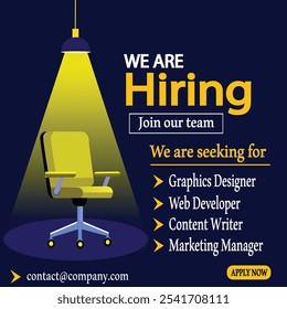 We are hiring join our team announcement vector creative design. Hiring recruitment open vacancy design. Creative open hiring banner, Social media post template, poster, flyer and creative ads design.