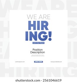 We are hiring and join our team banner design template. We are hiring creative ads. Hiring poster. Hiring social media post vector illustration.