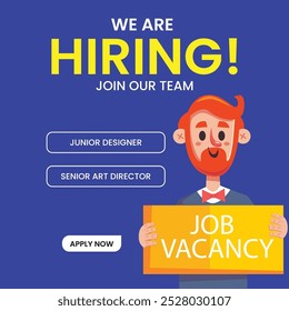 We are hiring join to the team announcement. Hiring recruitment open vacancy design. Creative hiring poster. hiring social media post design.