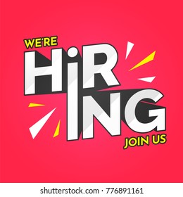 We are Hiring, Join Us. Advertisement Poster or Banner Design on pink background.