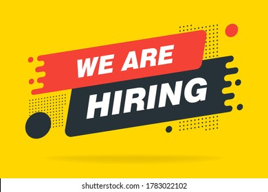 We are hiring label sign. Black and red modern style sticker. Vector illustration. Web banner template.