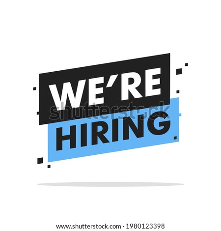 We are hiring label sign. Black and yellow origami style sticker. Vector illustration.