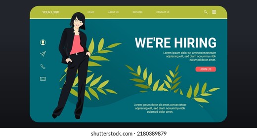We are hiring a landing page template with cartoon business woman