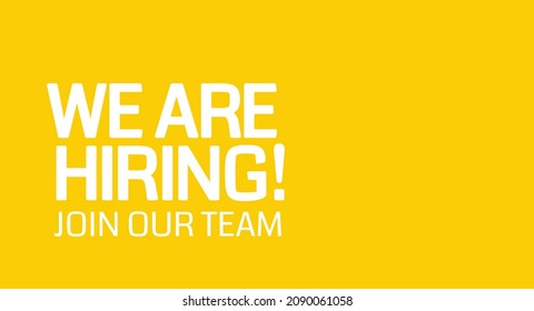 We Are Hiring and long shadow. Isolated Object. White and Yellow colors design. The business concept of search and recruitment, Template Text Box Design. Web banner, poster, print. Vector Illustration