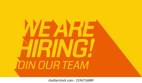 We Are Hiring and long shadow. Isolated Object. Yellow and orange colors design. The business concept of search and recruitment, Template Text Box Design. Vector Illustration.