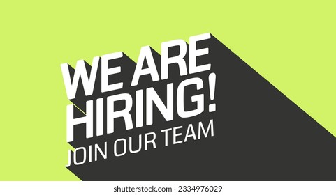 We Are Hiring and long shadow. Isolated Object. White, Blackand Blue colors design. The business concept of search and recruitment, Template Text Box Design. Vector Illustration.