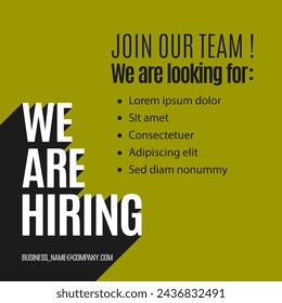 We Are Hiring and long shadow. Isolated Object. White and Red colors design. The business concept of search and recruitment, Template Text Box Design. Vector Illustration.