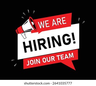 We Are Hiring Megaphone Announcement Job Opening Advertisement badge logo icon vector illustration