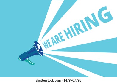 We are hiring! Megaphone announcement. Simple flat vector illustration. Design element.