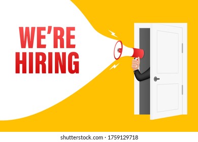 We are hiring. Megaphone banner. Teamwork concept. Vector stock illustration