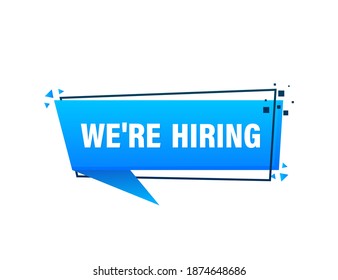 We are hiring megaphone blue banner in 3D style on white background. Vector illustration.