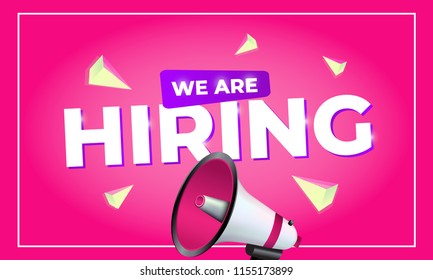 we are hiring with megaphone greeting card. EPS 10