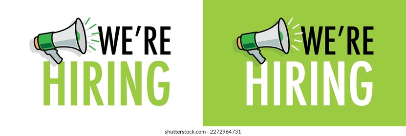 We are hiring with megaphone on green background