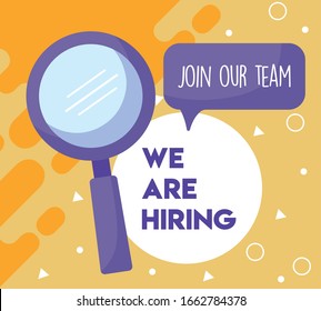 Wir stellen eine Nachricht mit Lupe-Design, Job-Job-Arbeitnehmer-Beschäftigung Beruf Karriere gesuchte Interview Arbeitgeber und Rekrutierung Thema Vektorillustration Illustration