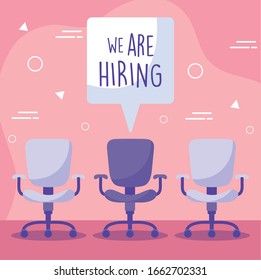 Estamos contratando un mensaje con las sillas de oficina diseño, trabajo empleado empleo empleo empleo empleo empleo empleo empleo empleo empleo contratación entrevista empleador y contratación tema Vector ilustración