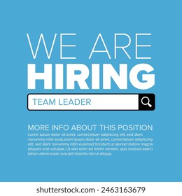 We are hiring minimalistic blue flyer template looking for new members of our team hiring a new member colleages to our company organization team simple motive with magnifying glass and search button