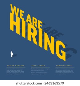 We are hiring minimalistic flyer banner header social media post template - dark blue version with big yellow texts with shadows on blue background