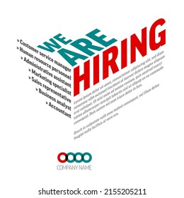 We Are Hiring Minimalistic Flyer Template With Teal And Red Big Isometric Letters. Looking For New Members Of Our Team Hiring A New Member Colleages To Our Company Organization Team. 