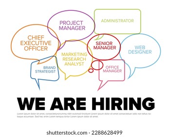 We are hiring minimalistic flyer template - looking for new members of our team hiring a new member colleages to our company organization team - simple motive with border speech bubbles