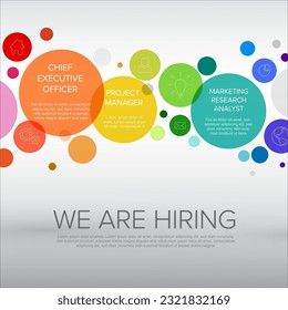 We are hiring minimalistic flyer template - looking for new members of our team hiring a new member colleages to our company organization team - simple motive with circle bubbles